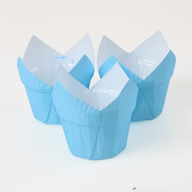 Manufacturer sales baking cups Disposable Greaseproof blue paper tulip cupcake liners