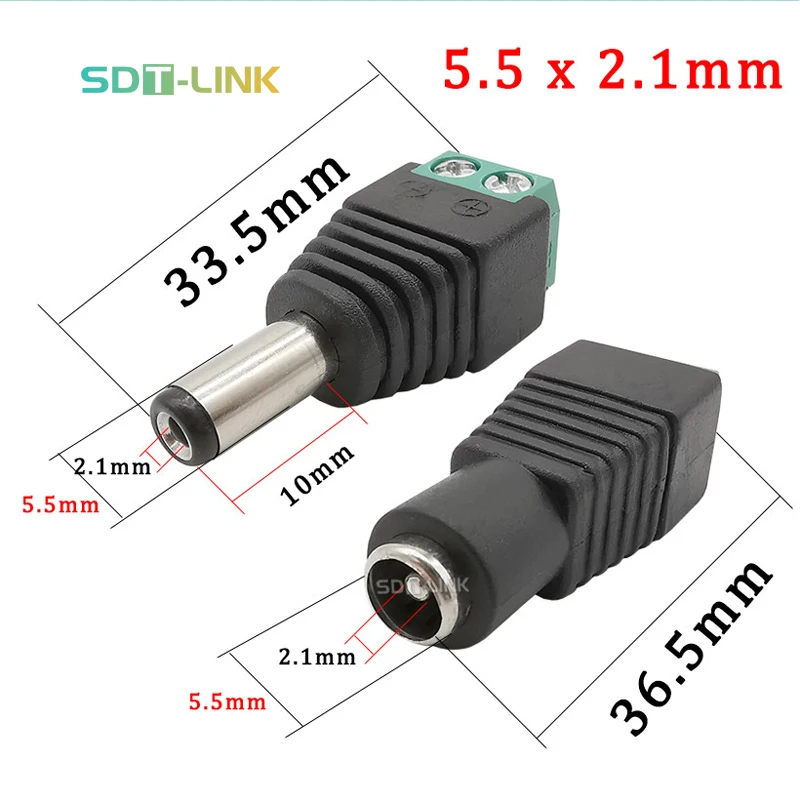100pcs Per Bag 5.5 x 2.1mm 5.5 x 2.5mm DC Male Connector 2-pin DC Power Adapter Connector Plug With Jack For CCTV Camera