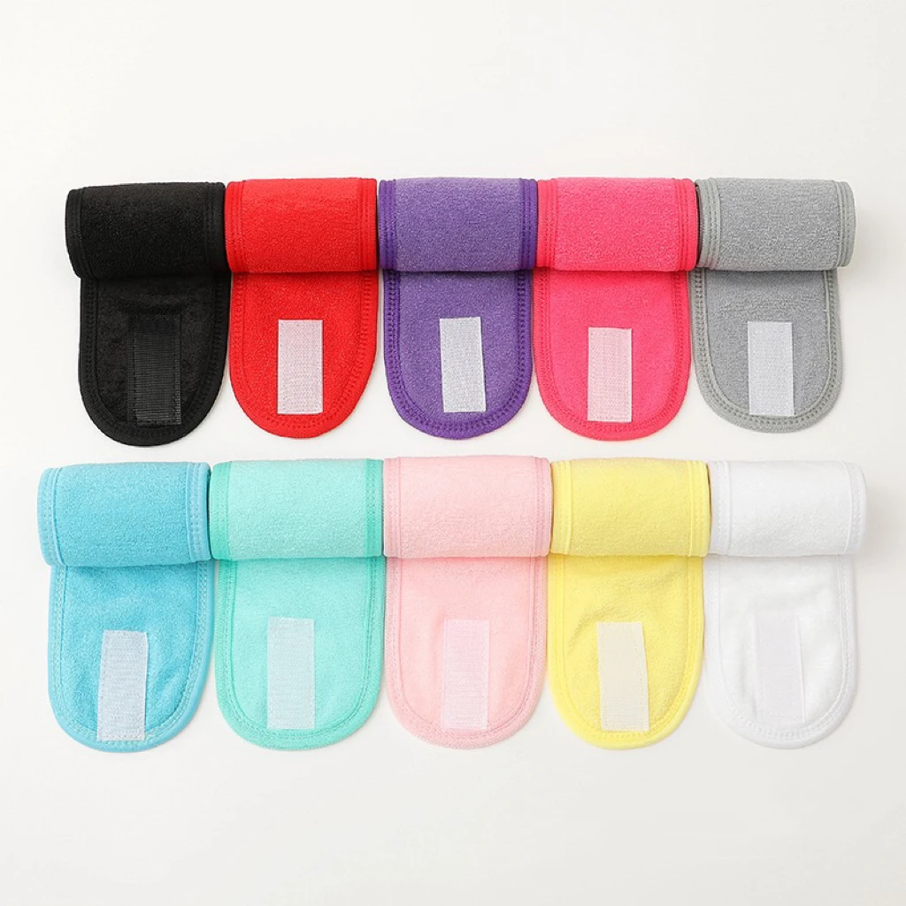 Custom Woven Logo White Black Spa Headband Women Girl Skincare Face Washing Hairband Wrap Make Up Microfiber Spa Head Bands