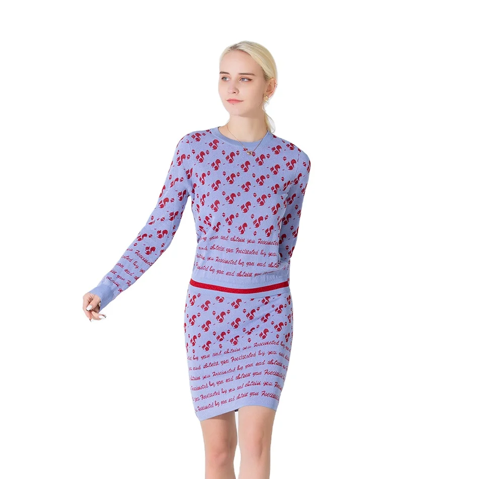 
Winter Sexy Outfits pullover tops heated sweater set ladies Two Piece knit sets for women mini skirt and crop sweater suit 