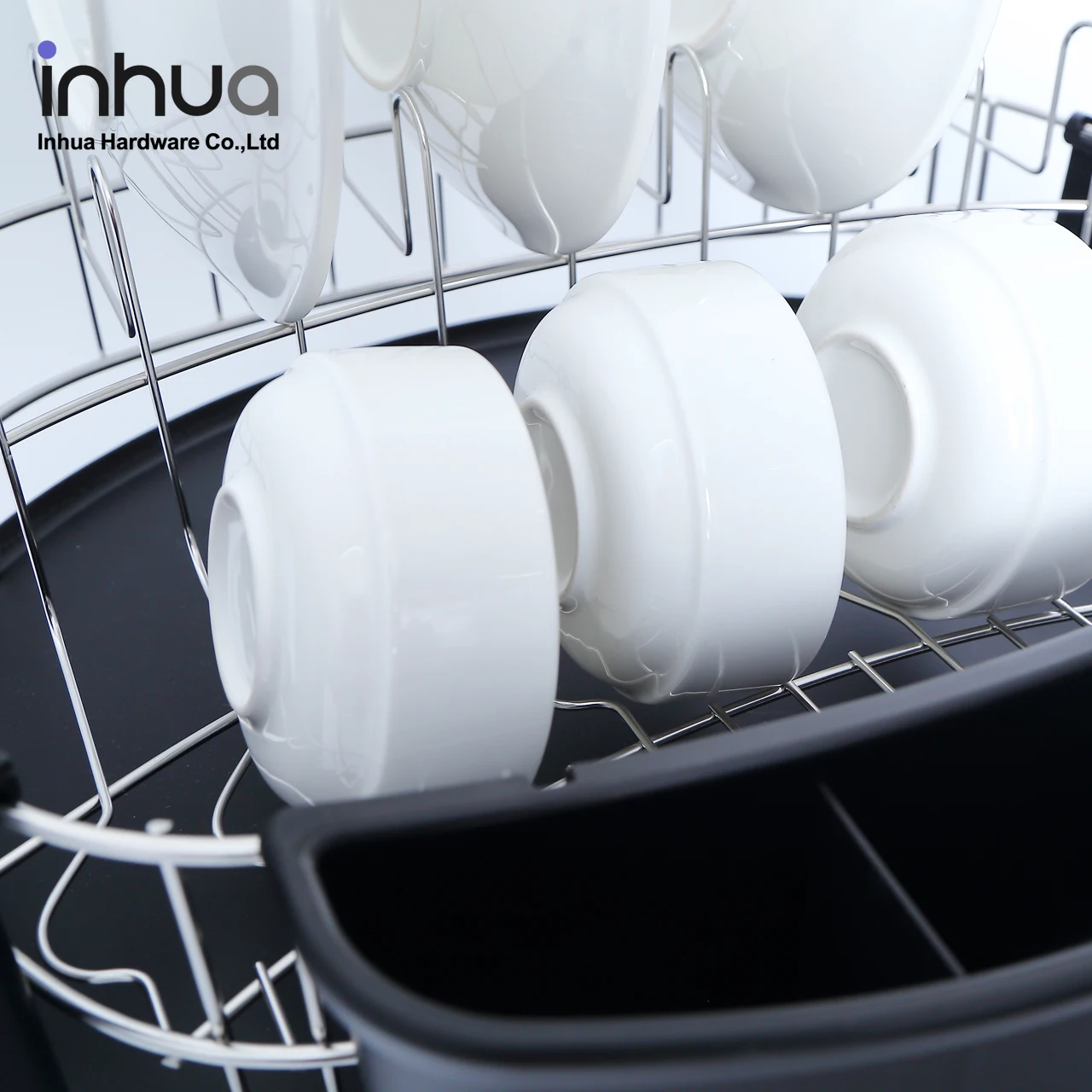 
high quality 304 stainless steel dish rack single layer dish drying rack kitchen storage rack with 4 cup holders and drainboard 