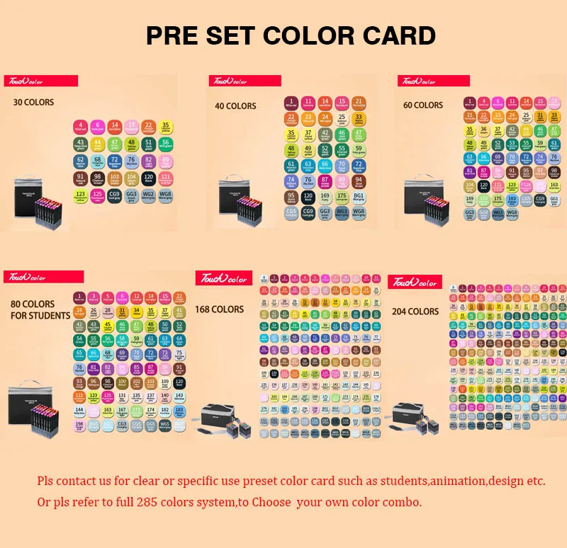 
New package Art Markers for Students Animation Cartoon Fashion design 30 40 60 80 168 204 colors set 