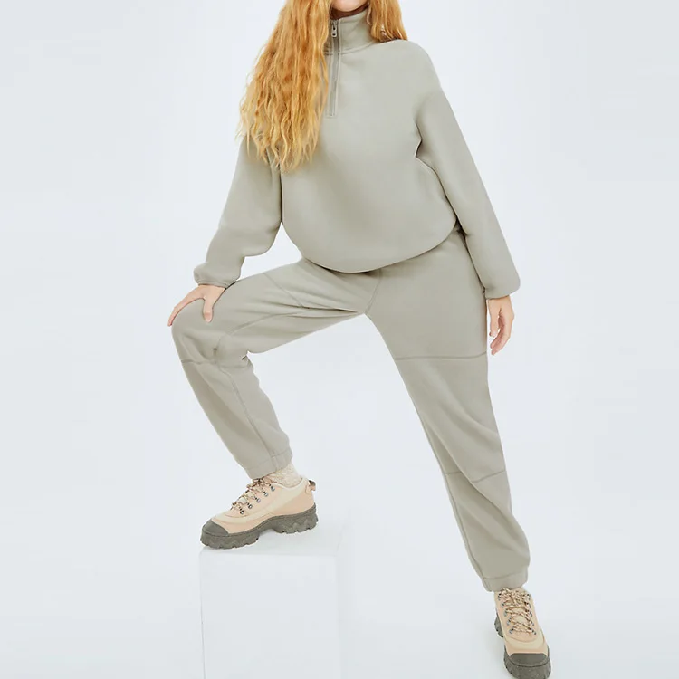 New York Korean Style 100 Cotton  Blank Hoodies Plain No Brand Customize Cotton Womens Oversized Sherpa 1/4 Zip Sweatshirt