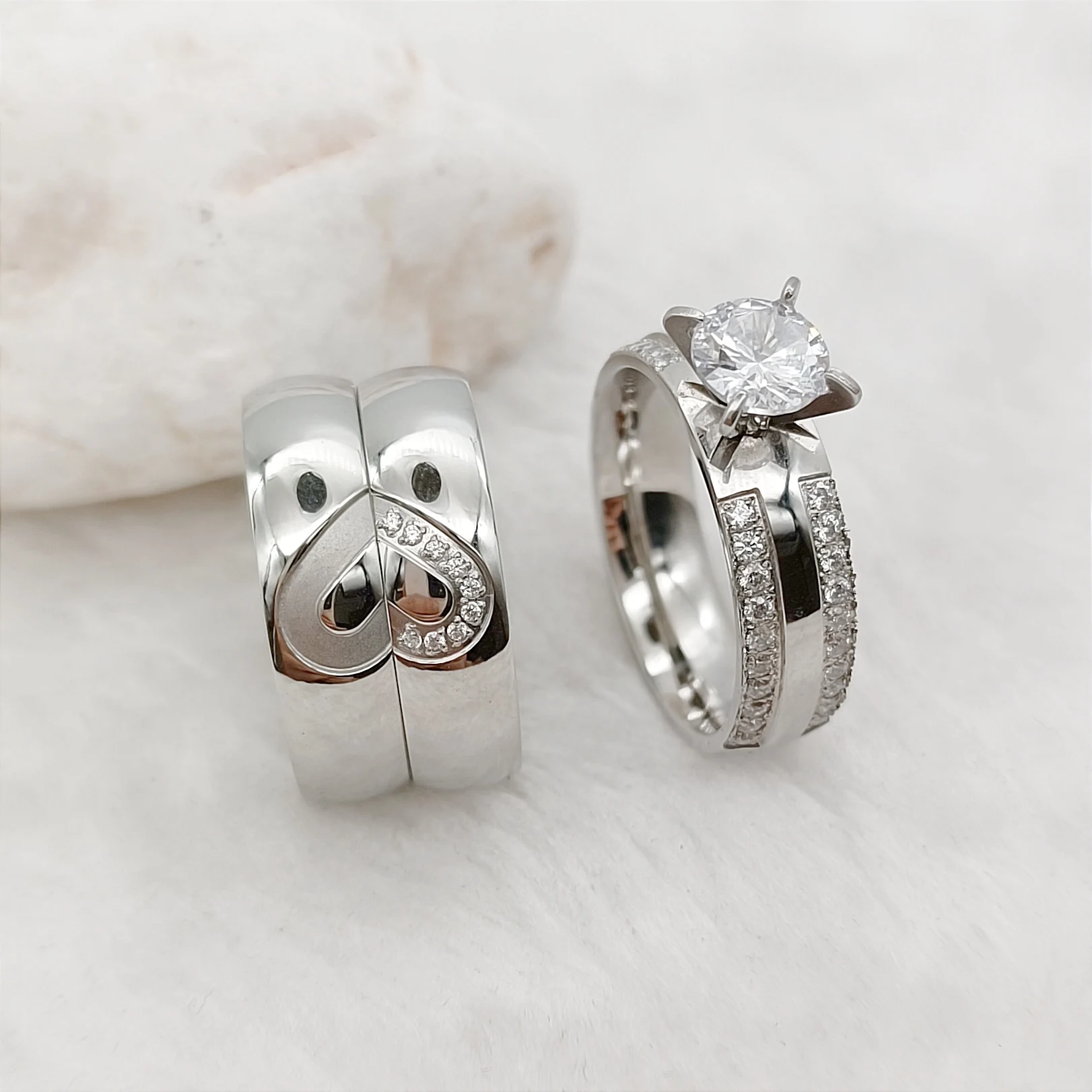 Luxury 3pcs Wedding Engagement Rings Cubic Zirconia Diamond Bridal Sets For Men and Women Lovers Jewelry Finger Ring