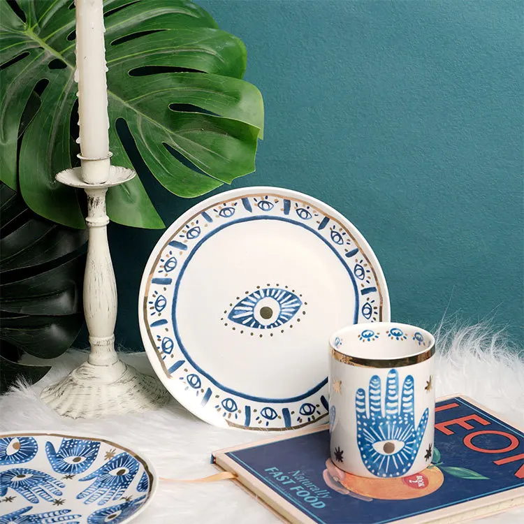 Evil Eye Ceramic Mug Creative Jewelry Jar Candle Cup Plate Tableware Couple Cup Home Decoration Ornaments