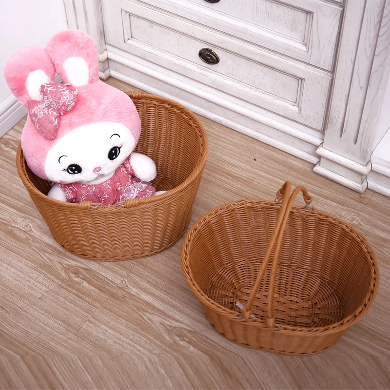 Wholesale Hand-woven Eco-Friendly Storage Type Brown Round PP Rattan Picnic Basket With Double Drop Down Handles