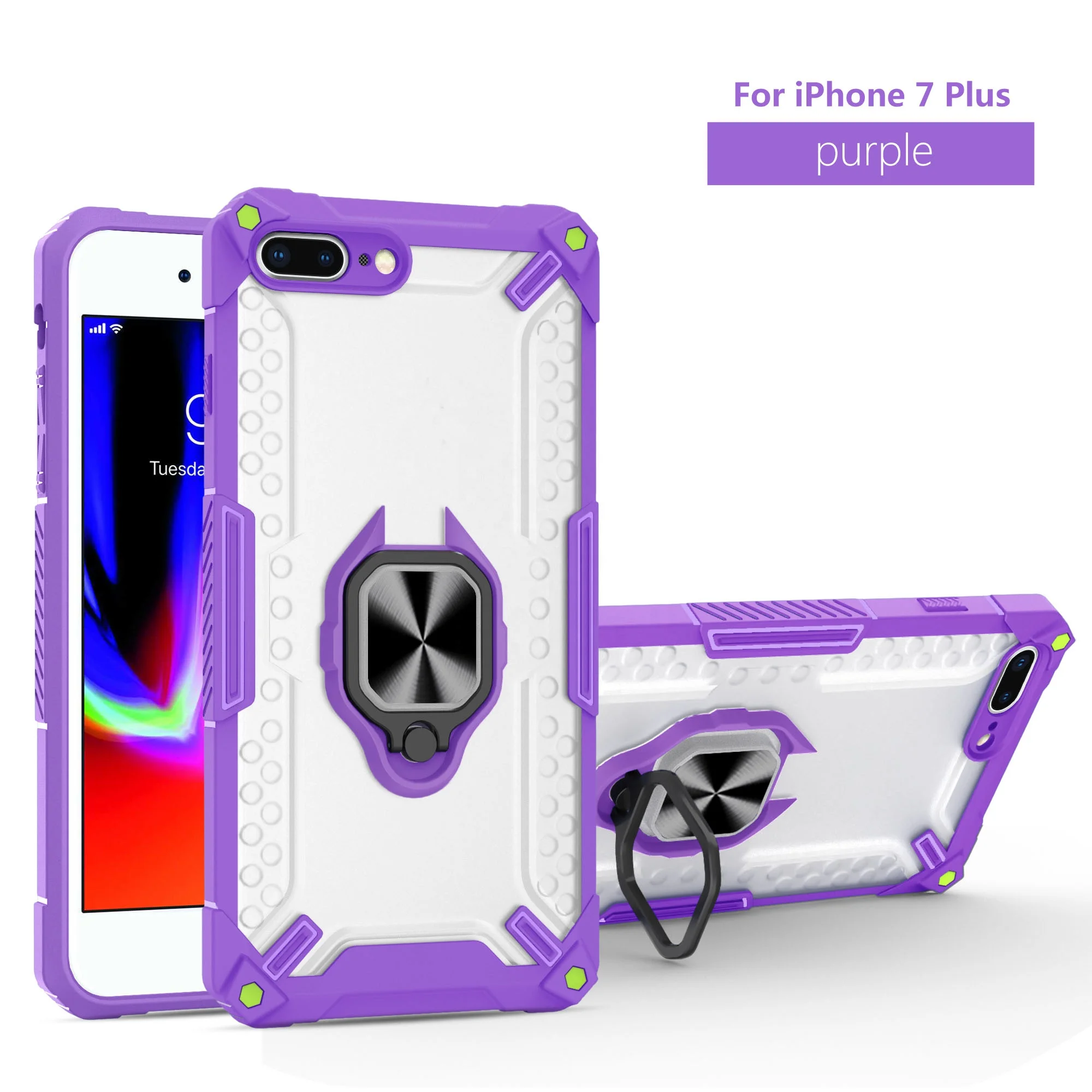 Simple fashion collision color semi-permeable case iPone serie armored magnetic bracket telephone cover ring bumper shock-proof