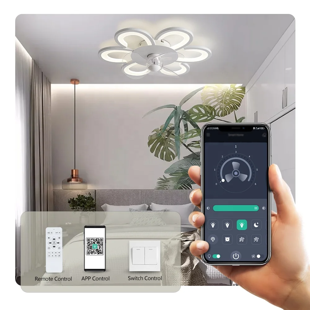Hot Selling AC Bedroom Living Room Modern Flower Smart APP 40W Led Ceiling Fan with Light and Remote Control