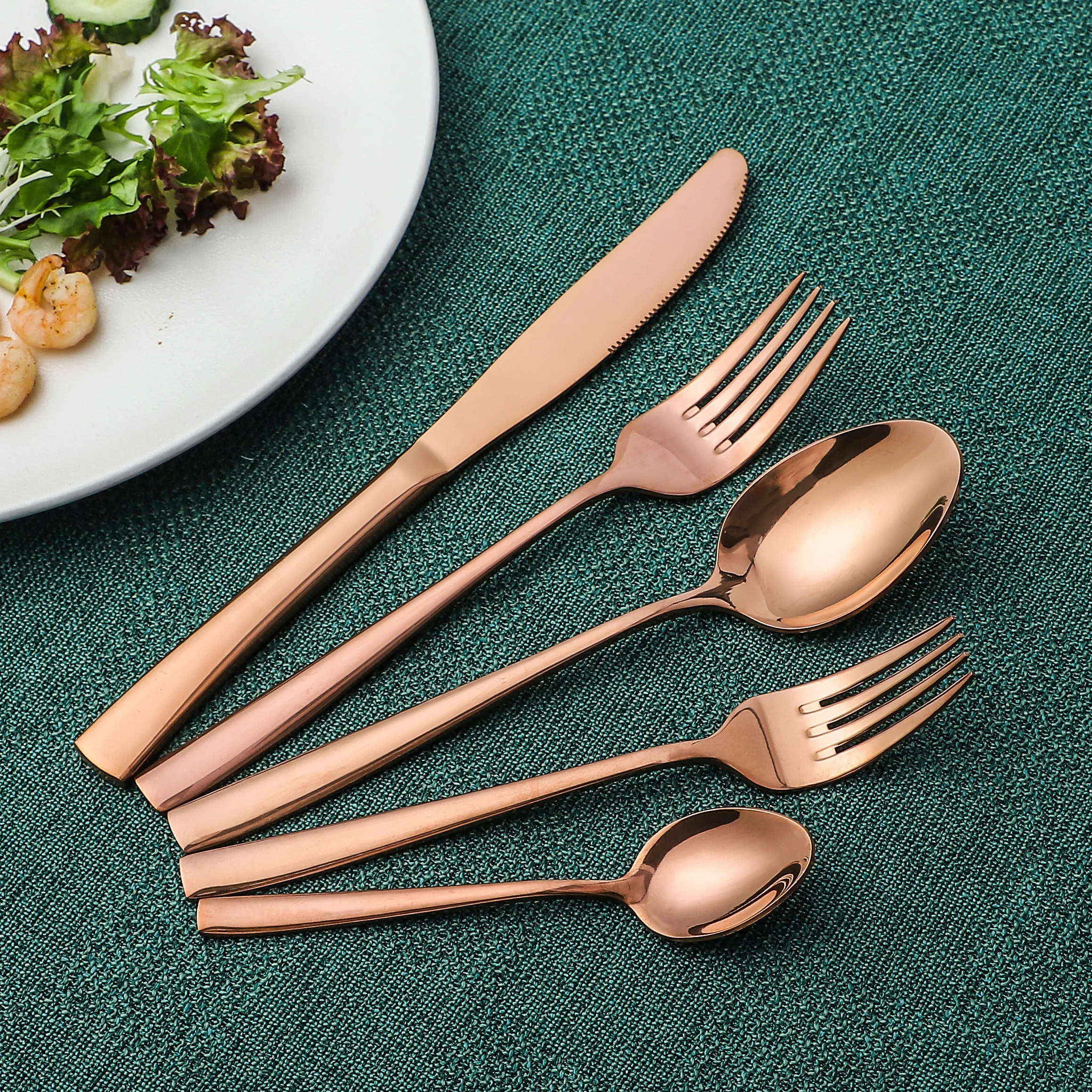 Fashion Square Handle  5 pcs /20 pcs Stainless Steel Cutlery  With Gold Design Cutlery Set For Home/Wedding Hotel