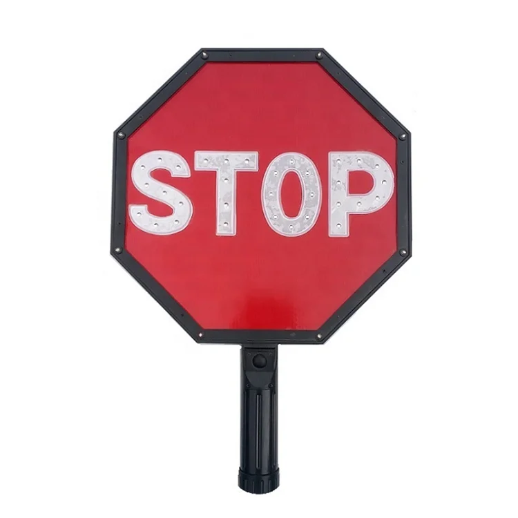 Road crossing guard traffic control Rechargeable double sided flashing traffic safety signage Handheld Led slow stop paddle sign