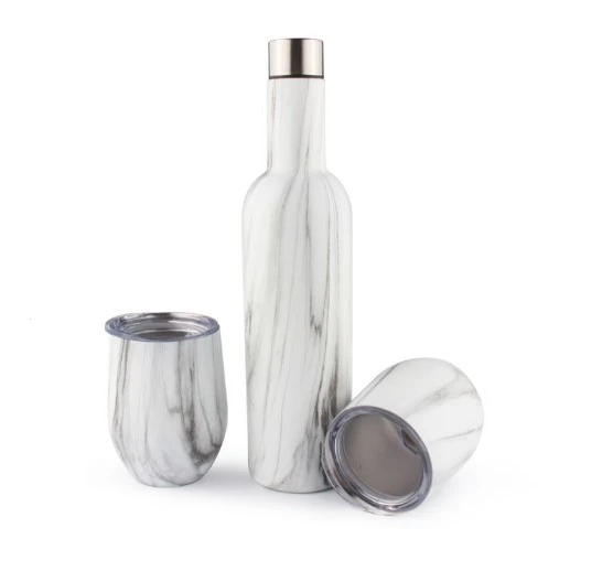 Amazon Hot Sell 600ml  Stainless Steel Insulated Wine Growler Two 12OZ Eggshell Wine Glass Tumbler Gift Set