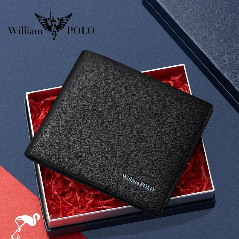 New Arrival Top Grain Small Bifold black leather Wallet For Men Slim Billfold with 7 Card Slots men short wallet