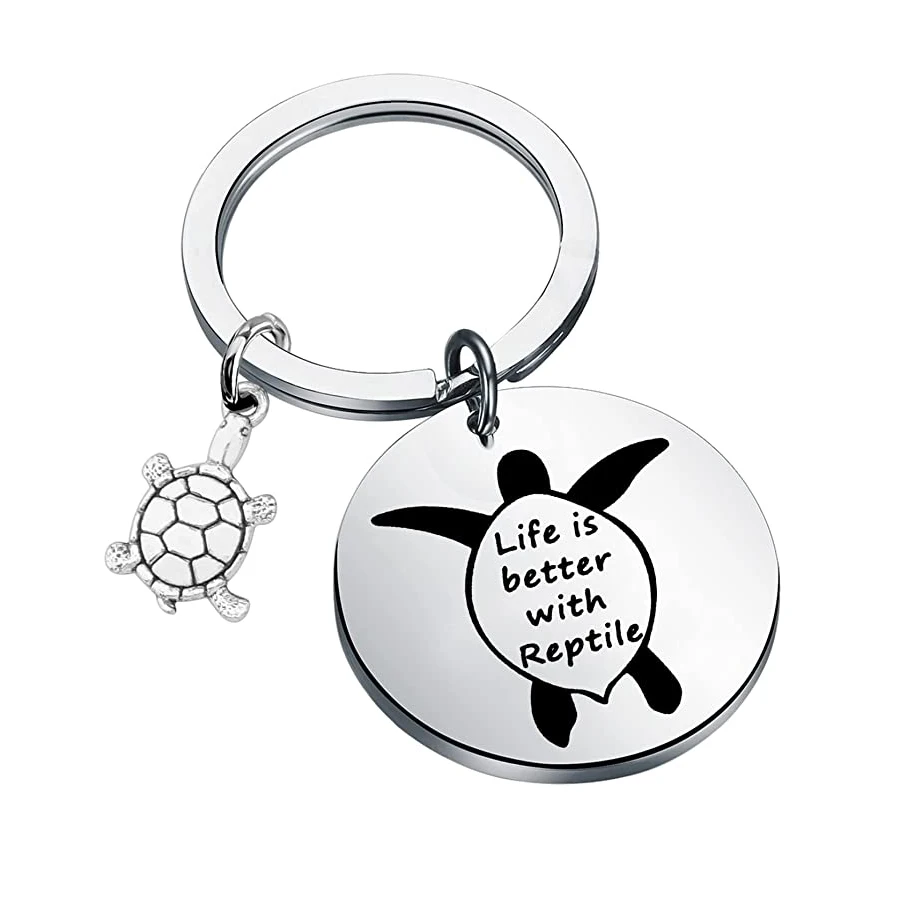 Custom Logo Durable High Quality Marine Lover Backpack Pendant Car Decoration Round Metal Turtle Keychain