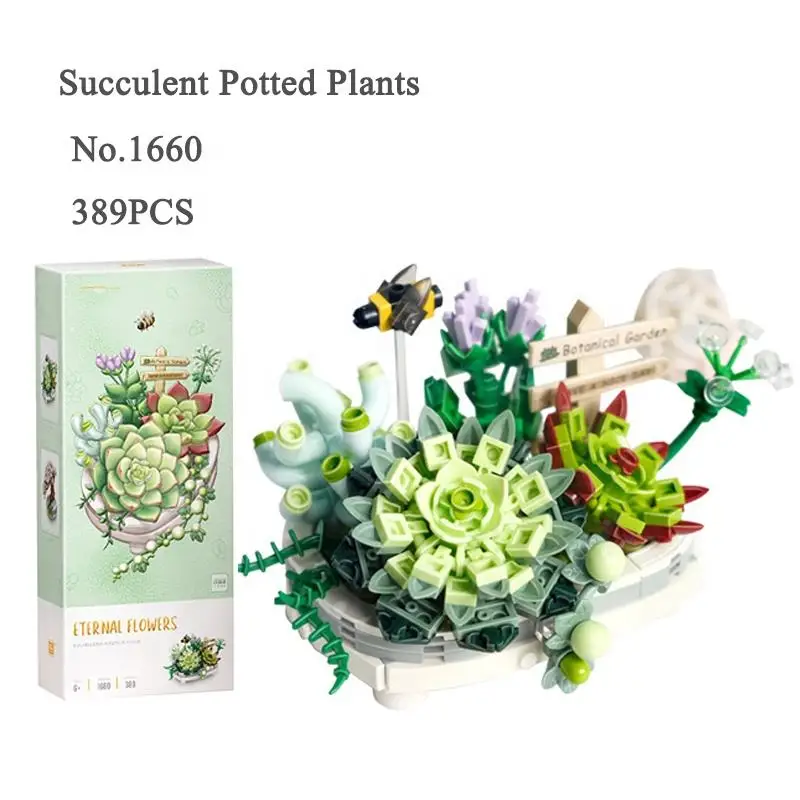 CE Building Block Bouquet Chrysanthemum Rose Flower Assembly Brick 3D Model Toy Home Decoration Plant Potted Girl Toy Child Gift