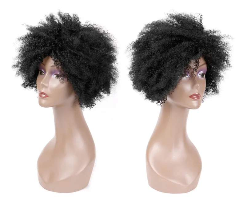 AU Hot sale Fluffy Afro real hair African style afro head real wig female nachine-made human hair wigs with High density