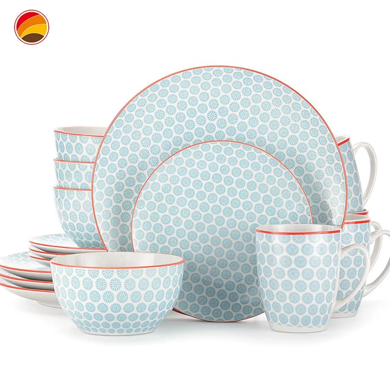 16 PCS Wholesale New Design Tableware Ceramic Dinner Set Colourful Fine Dinner Plates Porcelain Dinner Set
