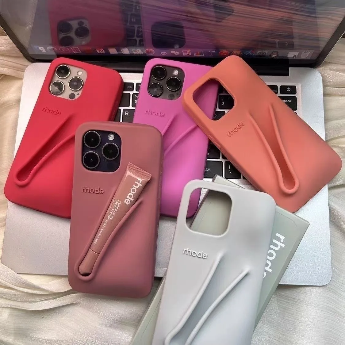 New Fashion Design Lip Gloss Phone Case For iPhone 15 pro max 14 13 Rhode 3D Silicone Lip Balm Anti Fall Protect Cover