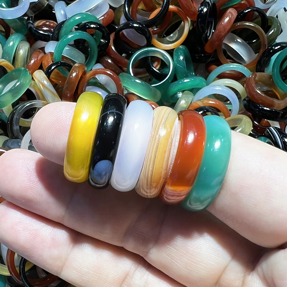 Factory Direct Sale Natural Gemstone Band Ring Lace Agate Green Jade Multi Stones Crystal Finger Ring For Women Jewelry Gift