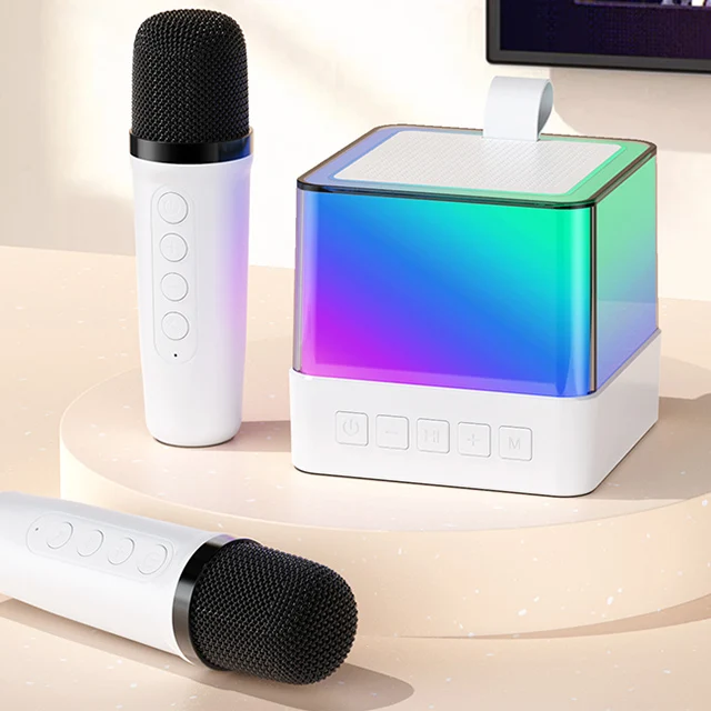 Promotion Wholesale Active Speakers Wireless LED Color Rechargeable Karaoke Speakers With Wireless Microphones