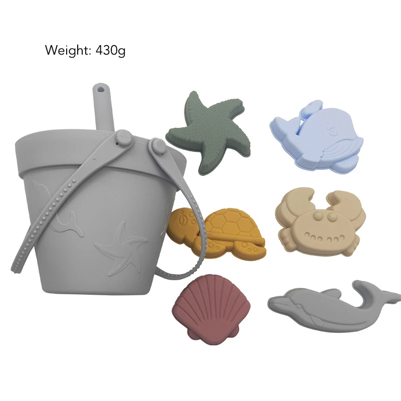 BPA FREE Portable Silicone Sand Bucket Toys Customized Silicone Beach Toys Silicone Bucket Pail and Spade sets