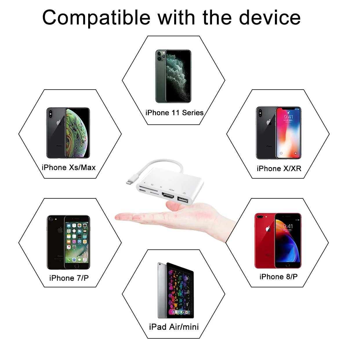  OTG Устройство для чтения карт с подсветкой цифровой адаптер AV к HDTV 1080 P iPhone 7