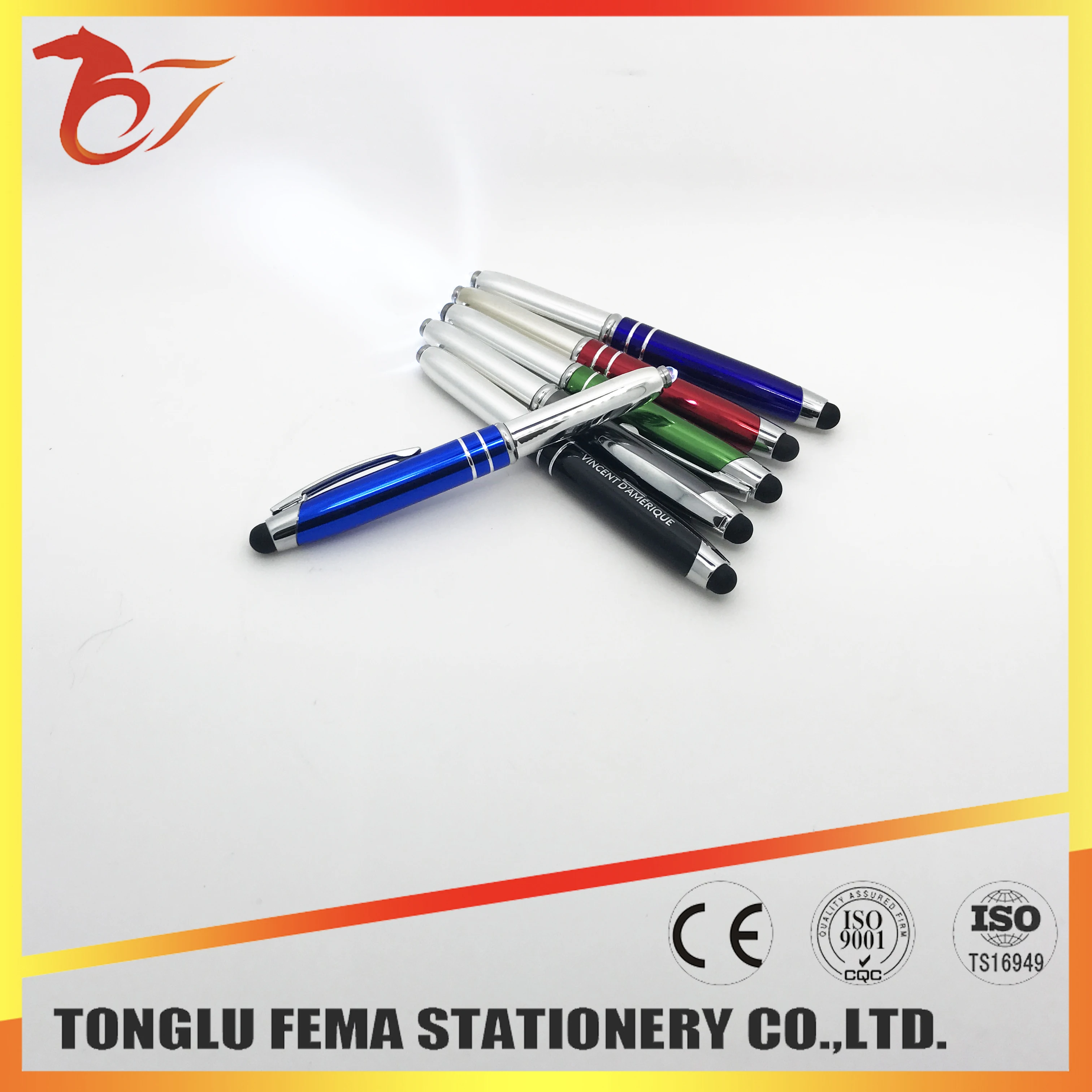 3 in 1 Promotional Ballpoint Pen Multi-Function Advertising Stylus with Touch Screen and LED Light Custom Logo Gift