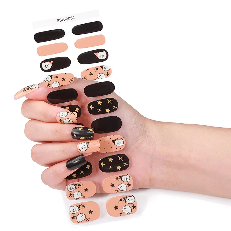 Halloween Luminous Semi-Cured Gel Nail Wraps Long Lasting Gel Nail Stickers 60s LED Lamp Need Nail Art Accessories