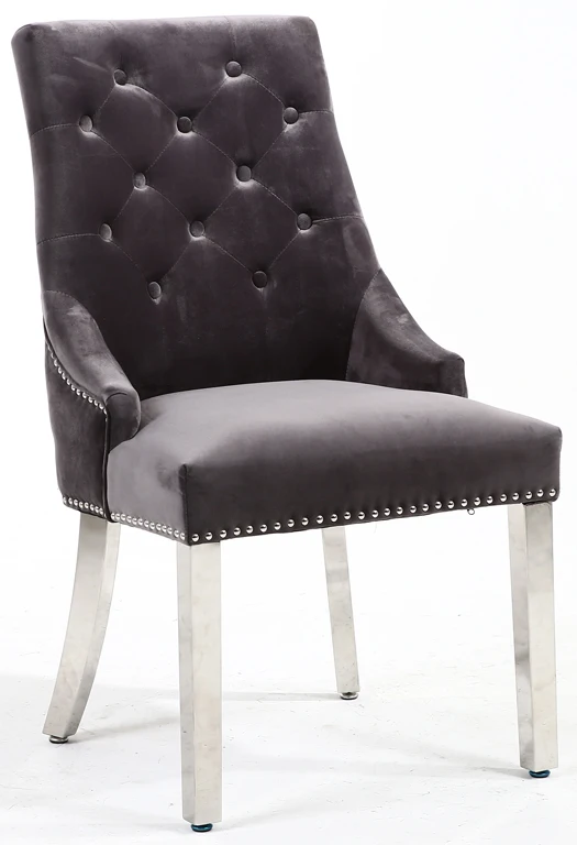 European Style Interior Furniture Stainless Steel  Brushed  Velvet Dining Chair