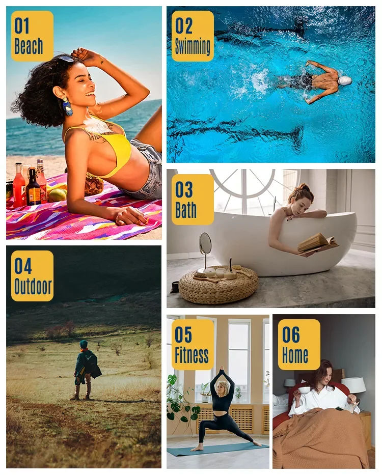 Wholesale Sand Free Recycled Fast Drying Microfiber Beach Towel Super Absorbent  Light Weight Soft Swimming Towel