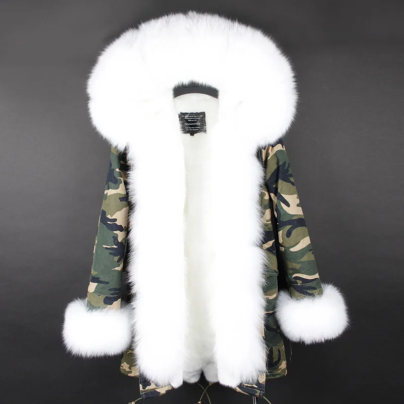 Rex Rabbit Fur Coat Women Super Large Fox Fur Collar Casual Medium Long Coat