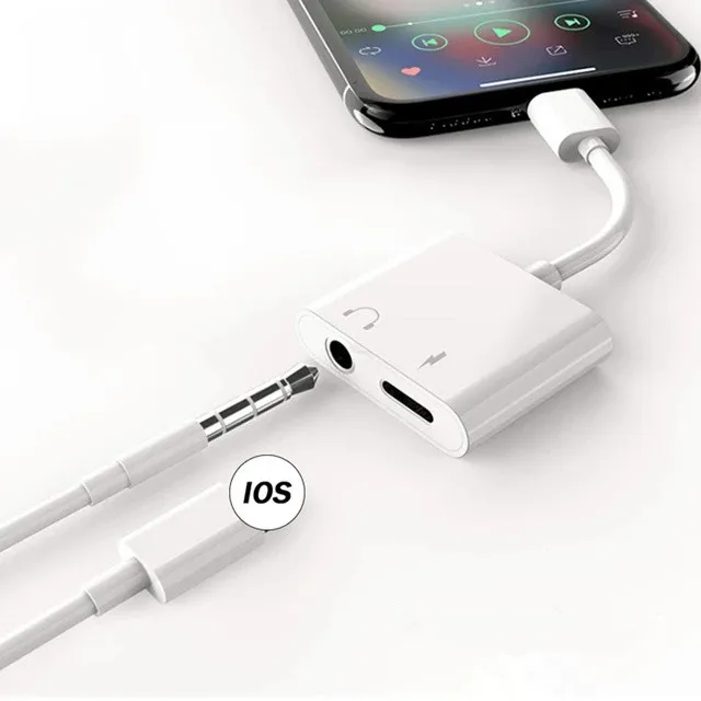 2 In 1 3.5mm Jack Headphone Charger Audio Adapter For Iphone 12 11 X 8 Plus Pro Aux Charging Splitter Adapter Connector Cable