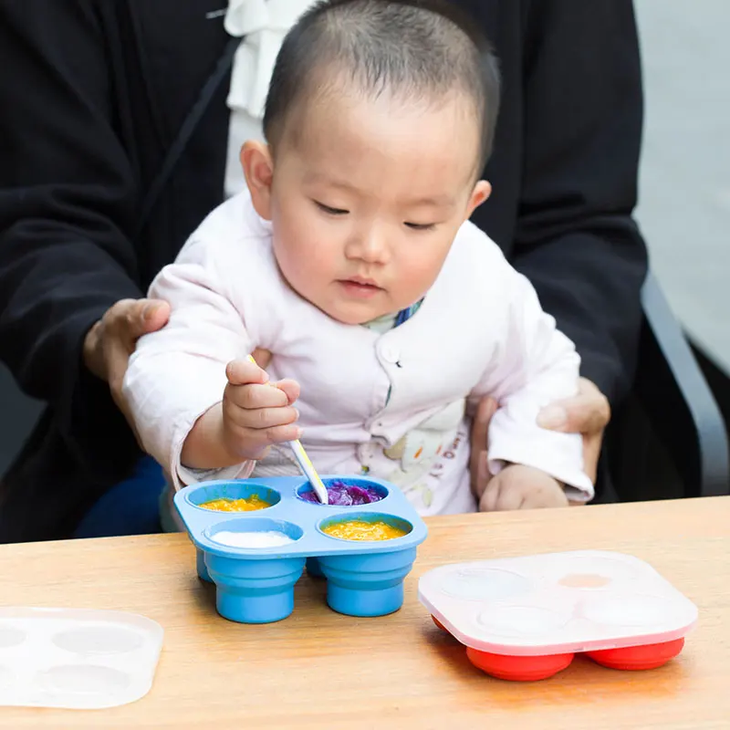 Custom Newborn Kid Portable Reusable Collapsible Feeding Silicone Ice Mold Baby Food Container Ice Cube Tray