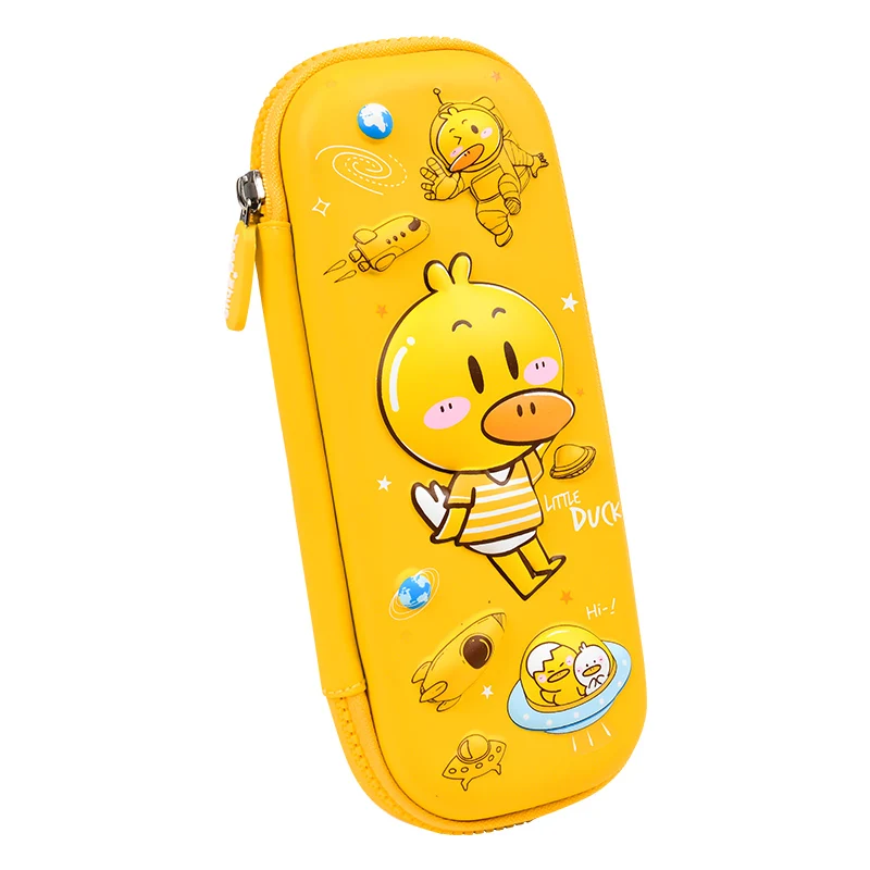Cartoon School Cartuchera 3D Yellow Duck Shape Embossed Hard EVA Stationery Penbag Pencil Case for girls
