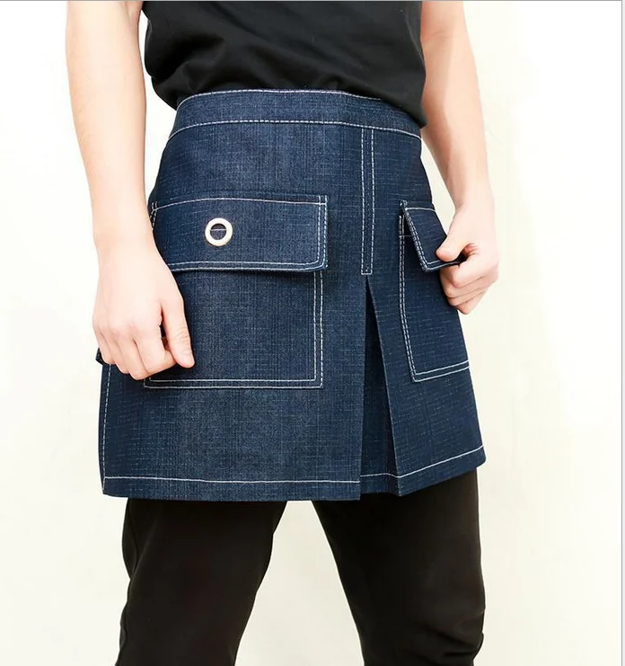 denim fashion half-length apron restaurant tea shop custom logo