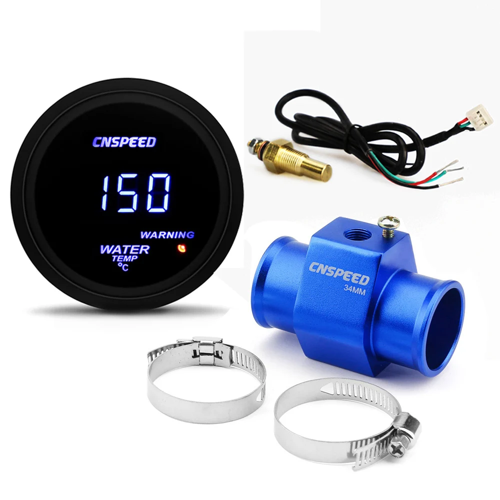 2' 52mm Digital Smoked Celsius Water Temperature Gauge with Sensor and Pipe Adapter