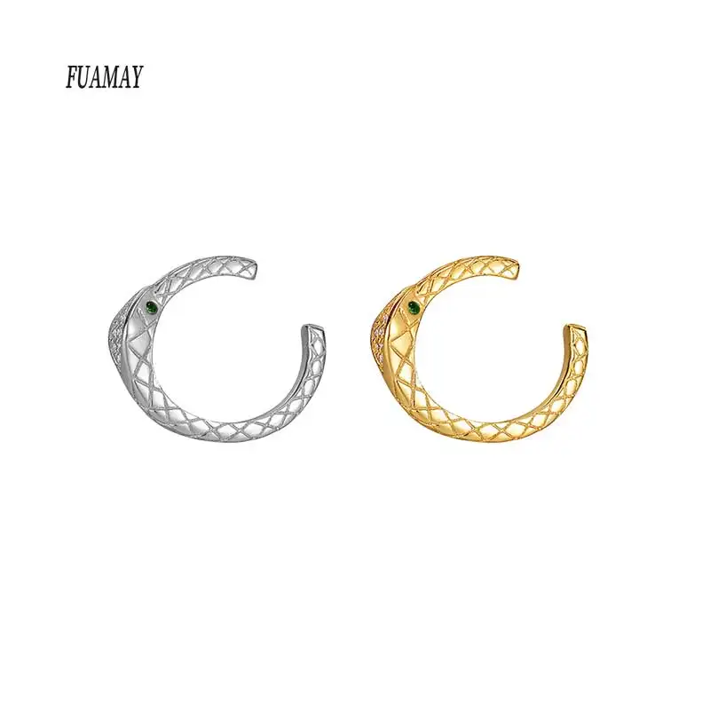 FUAMAY Light Luxury Fine Jewelry Fashion Trendy 925 Sterling Silver Unique Snake Texture Zircon Ear Cuff Earrings For Ladies