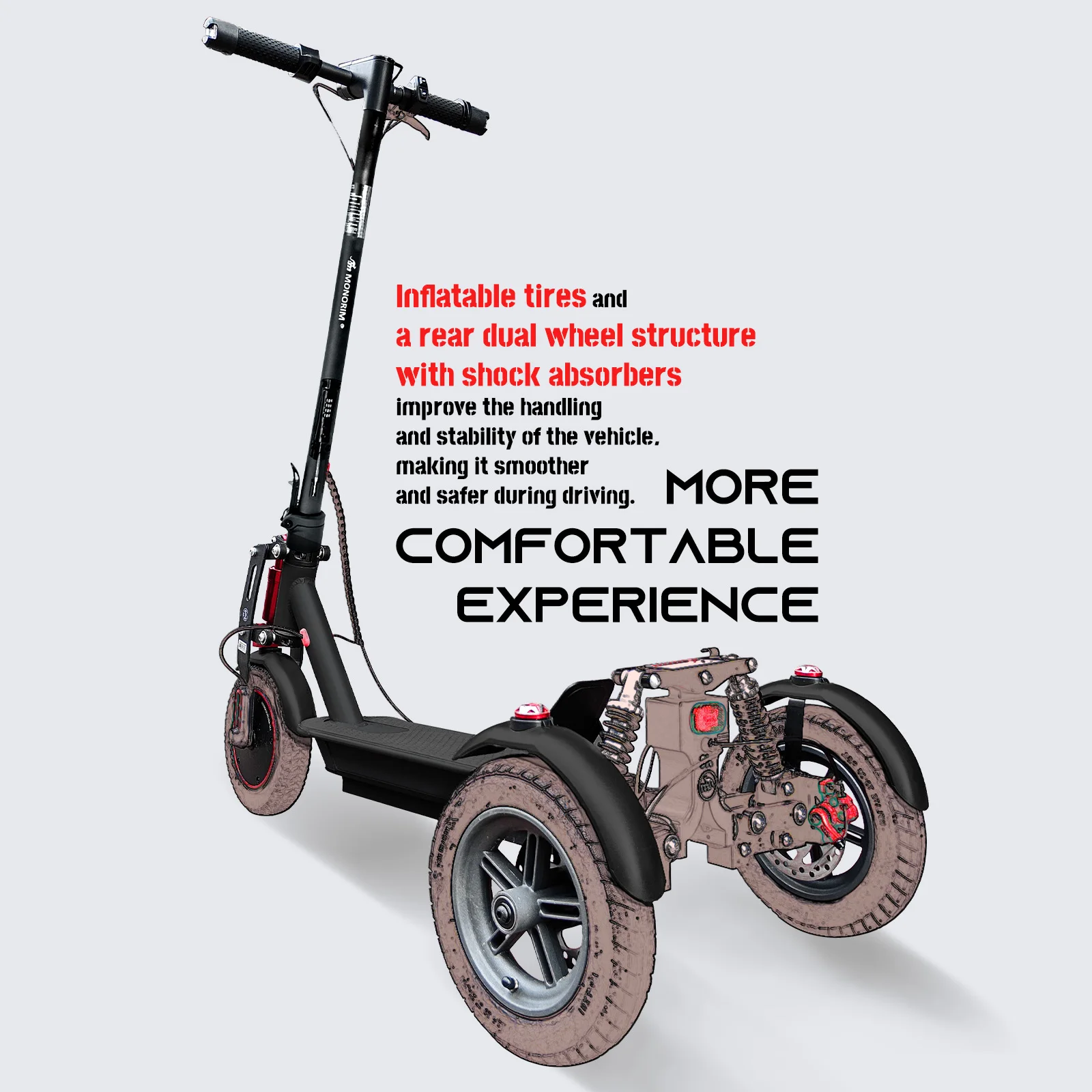 MONORIM T0s Ultra three-wheel electric scooter with front suspension and rear two-wheel shock absorption maximum speed 25km/h