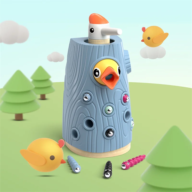 kids plastic woodpecker worm toy magnetic bird feeding game children early educational toy baby toy
