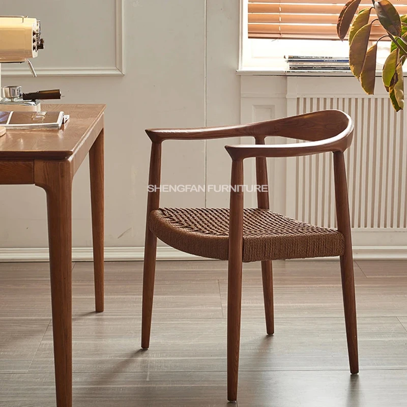 Household Furniture Cheap Walnut Rope Woven Dinging President Chair Wood Lounge Arm Chair Indoor For Events