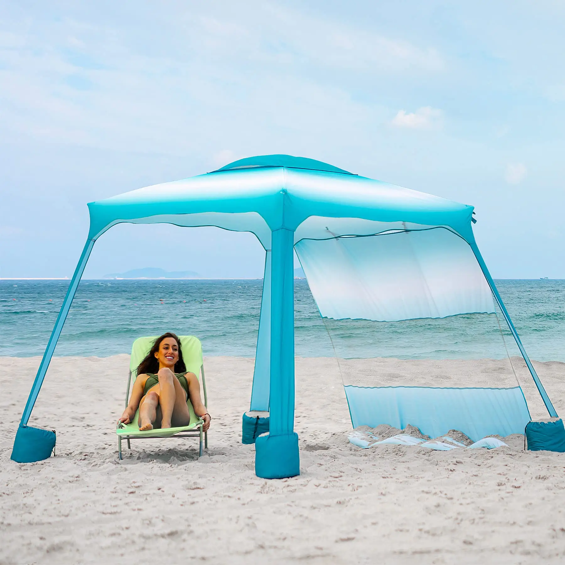 Wholesale Luxury Boho  Square Beach Shade Umbrella Tent Uv Protection White Sun Shelter Canopy Beach Cabana Tent