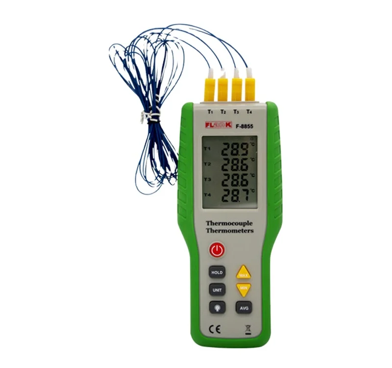 F-8855 Industrial K Type High Temperature Meter Digital 4 Channel Thermocouple Thermometer