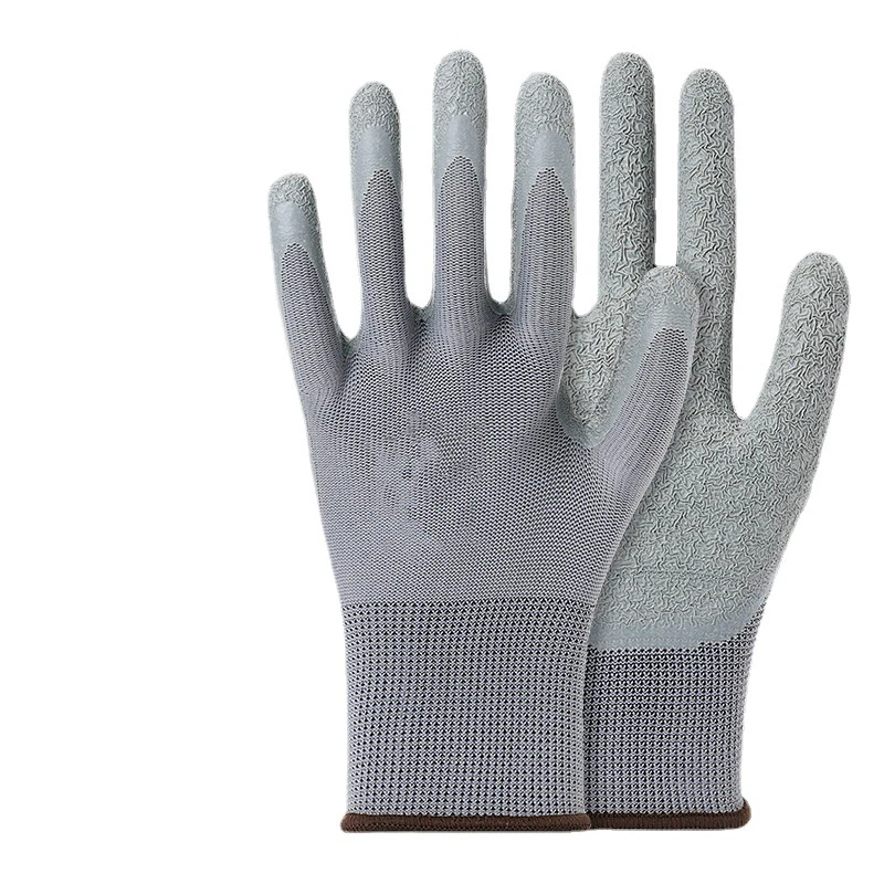 13G latex wrinkled gloves thickened protection breathable frosting site handling anti-slip garden work gloves