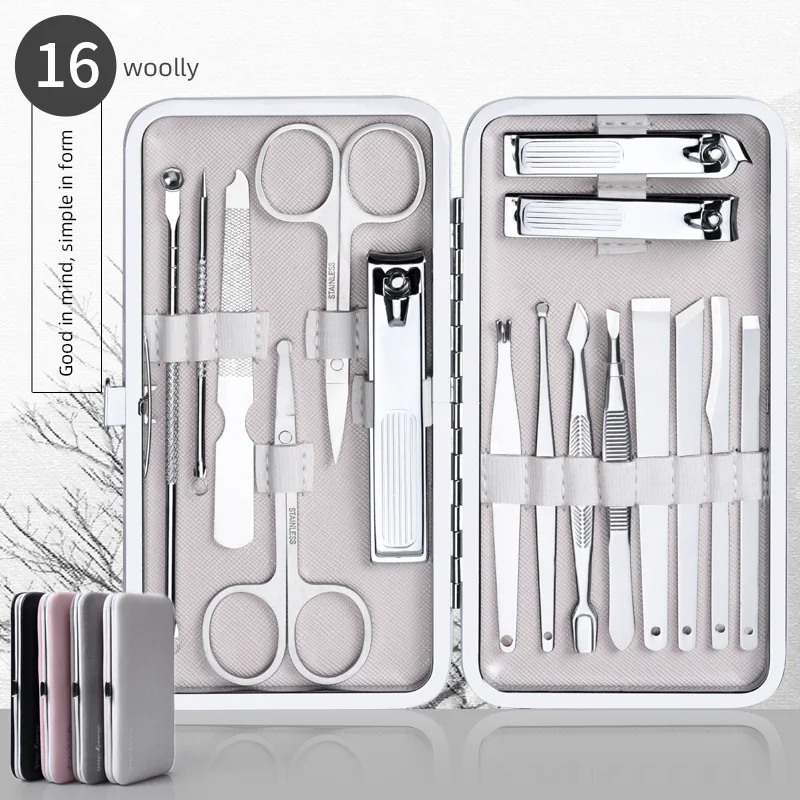 Custom logo stainless steel manicure pedicure set nail clippe cutter set 16 pieces Beauty manicure & pedicure set  nail scissors