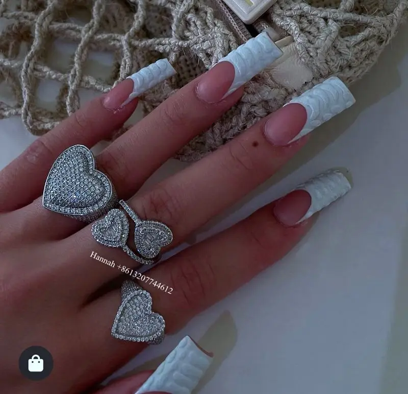 Foxi jewelry new release chunky women rings 925 sterling silver plated iced out heart ring bling