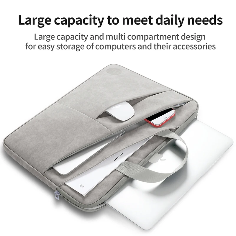 BUBM Lightweight Waterproof Anti-Theft Laptop Sleeve Case Pu Material Unisex Multi-Functional Notebook Business Briefcase