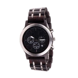 SOPEWOD Hot Products Cool Stainless Steel Military Watches Black Wood Watch In Wooden Gift Box