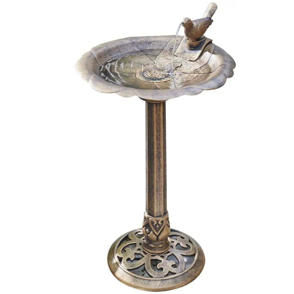 Bird Bath Feeder Bowl with Solar Light Garden & Patio Bird Feeding Table Station Outdoor Pedestal LED Bronze Birdbath Fountain