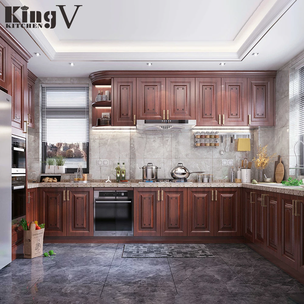 KINGV solid wood white readymade shaker curved kitchen cabinet doors cupboard modular design classic oak kitchen cabinet