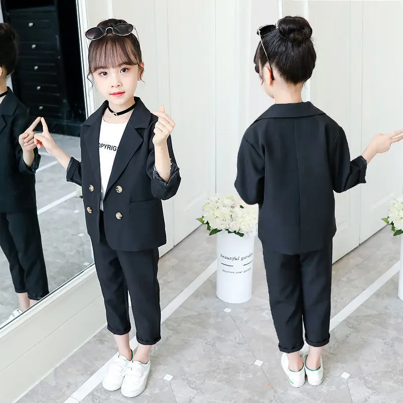Slim Fit Girls Formal Wedding Suit for Baby Jacket+Pants Children 2pcs Home Kids Formal Suit Female Girls School Blazer