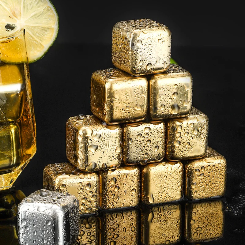 Bar accessories reusable chilling whiskey stones stainless steel 304 ice cube rocks with tongs for cola wine drinks